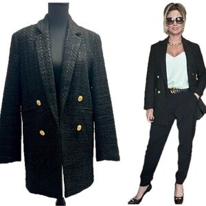 Another Story black boucle tweed oversized open front blazer jacket coat Sz L